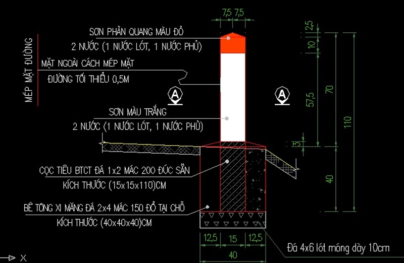 Bản vẽ Cad cọc tiêu BTCT