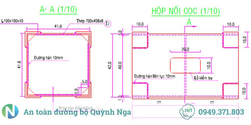 Bản vẽ hộp nối cọc 40x40cm