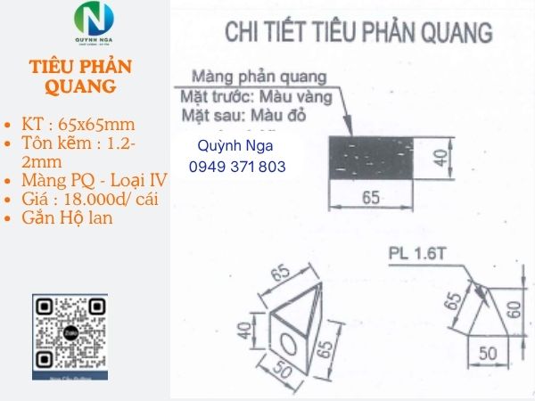 Bản vẽ tiêu phản quang tam giác tương ứng hình ảnh sản phẩm ở trên