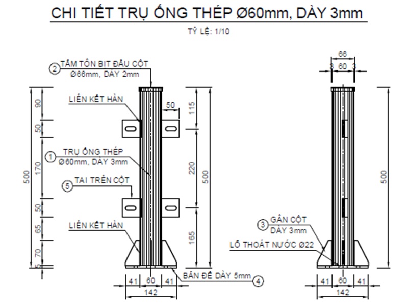 Bản vẽ trụ lưới chống chói tại dự án QL1