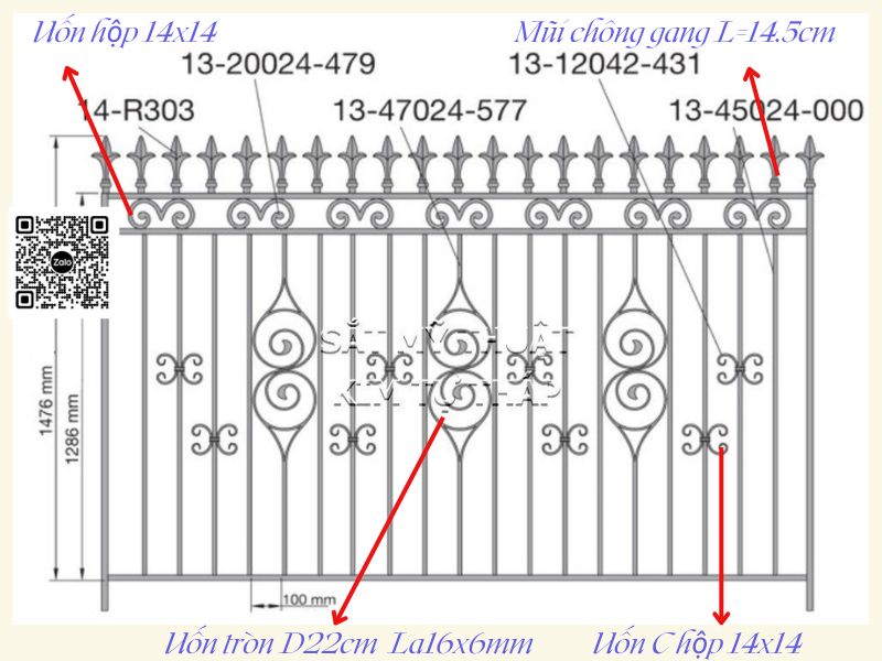 Bản vẽ và phụ kiện hàng rào săt đẹp