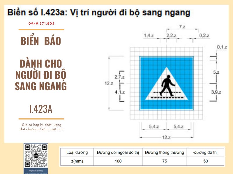 Biển báo I423a chỉ dẫn người đi bộ sang ngang