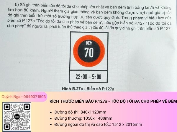 Biển báo P.127a - Tốc độ tối đa cho phép về đêm