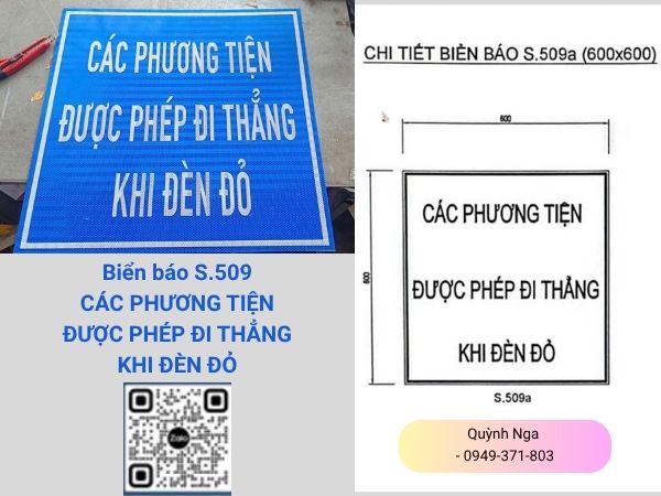 Biển báo phụ S509 - Các phương tiện được phép đi thẳng khi đèn đỏ