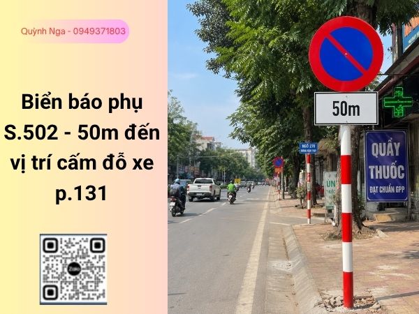 Biển báo phụ S.502 - 50m đến vị trí cấm đỗ xe p.131