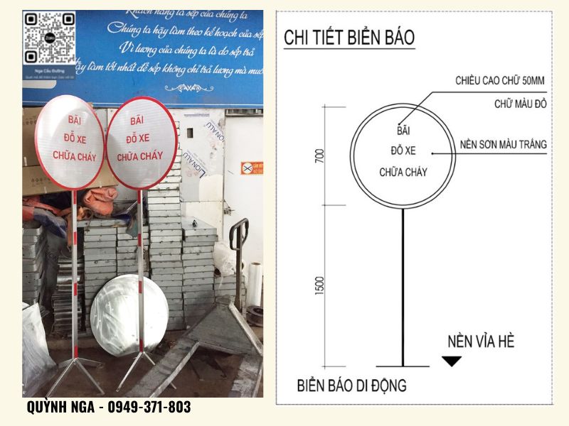 Biển báo nãi đỗ xe chữa cháy hình tròn di động