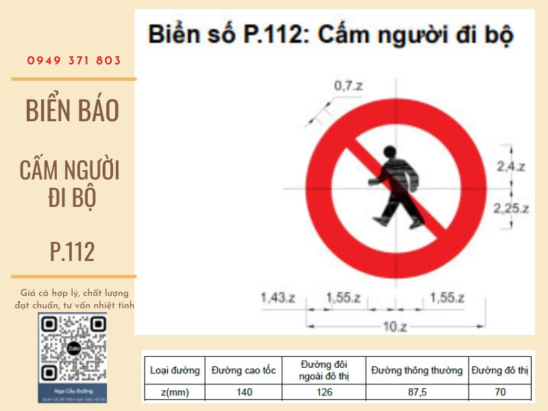 Kích thước Biển báo cấm người đi bộ P.115