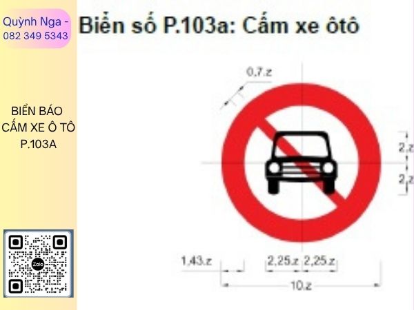 Kích thước biển báo cấm ô tô P103a