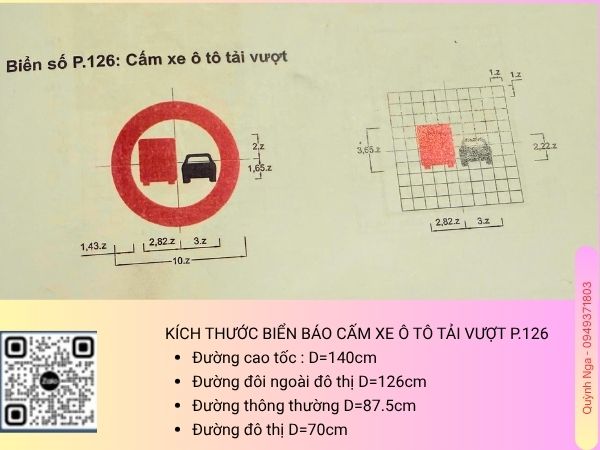 Kích thước Biển báo cấm ô tô tải vượt P.126