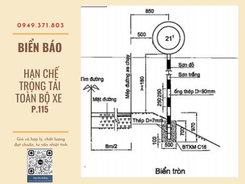 Bản vẽ biển báo Hạn chế tải trọng toàn bộ tại Kiên Giang