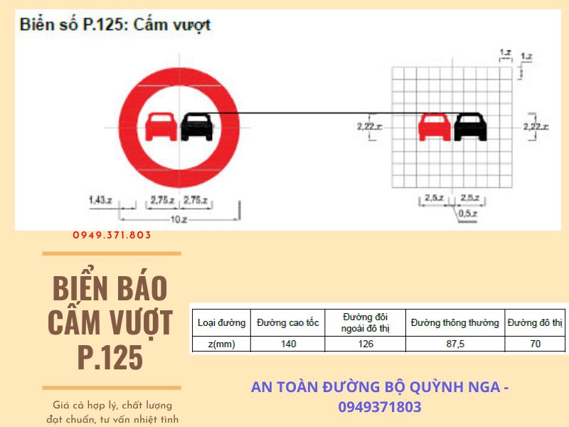 Kích thước biển báo cấm vượt P.125