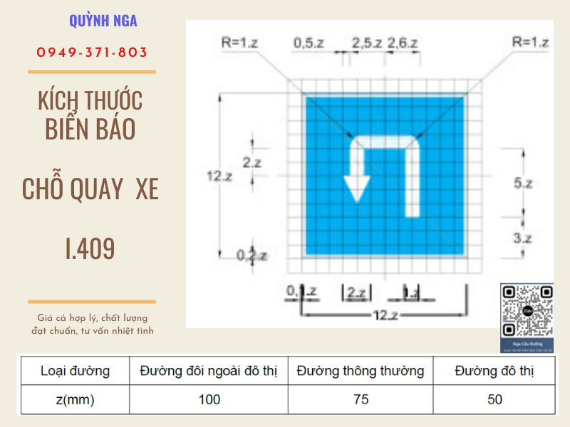 Kích thước biển báo chỗ quay xe