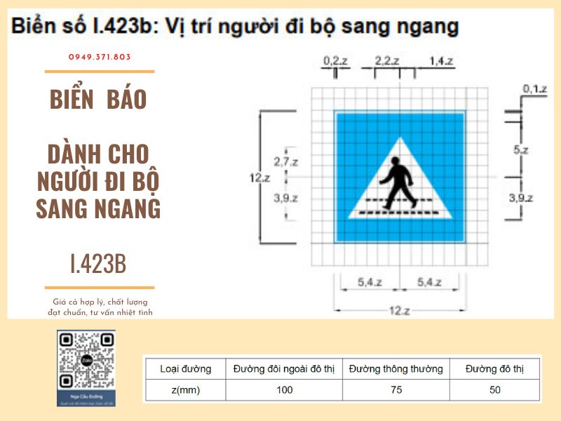 Kích thước biển báo người đi bộ sang ngang