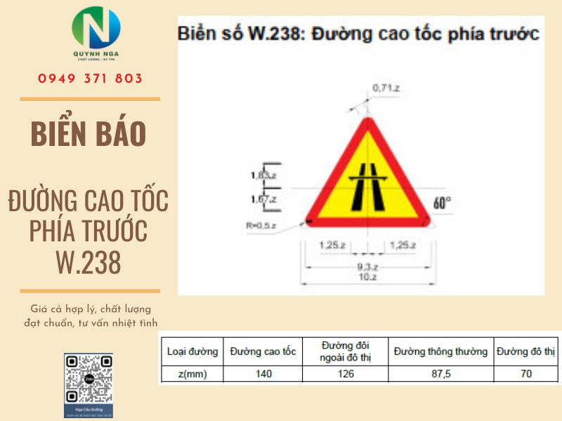 Kích thước biển báo đương cao tốc phía trước