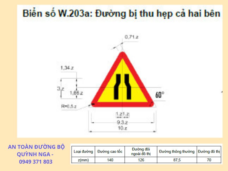 Biển báo đường hẹp W.203a