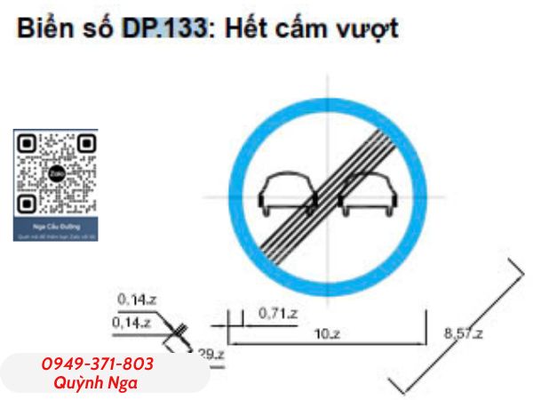 Kích thước biển báo hết cấm vượt P.133