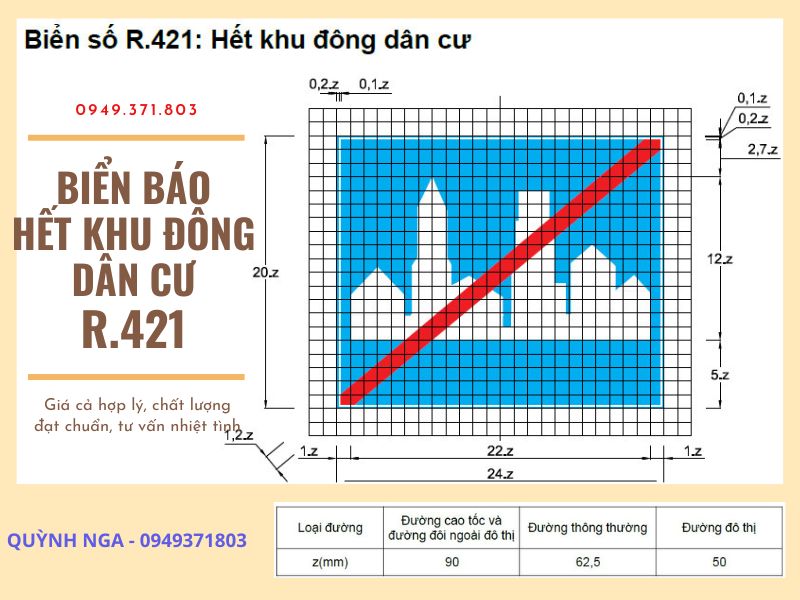 Kích thước biển báo hết khu đông dân cư R.421