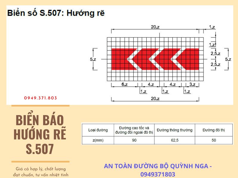 Kích thước biển báo hướng rẽ S.507