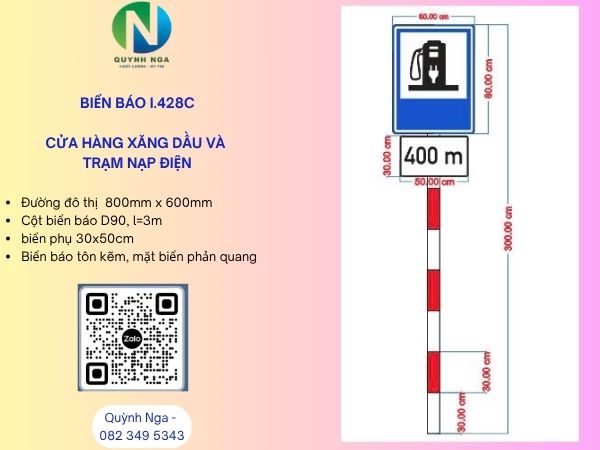 Biển báo Cửa hàng xăng dầu và trạm sạc điện - Cùng cột đỡ 