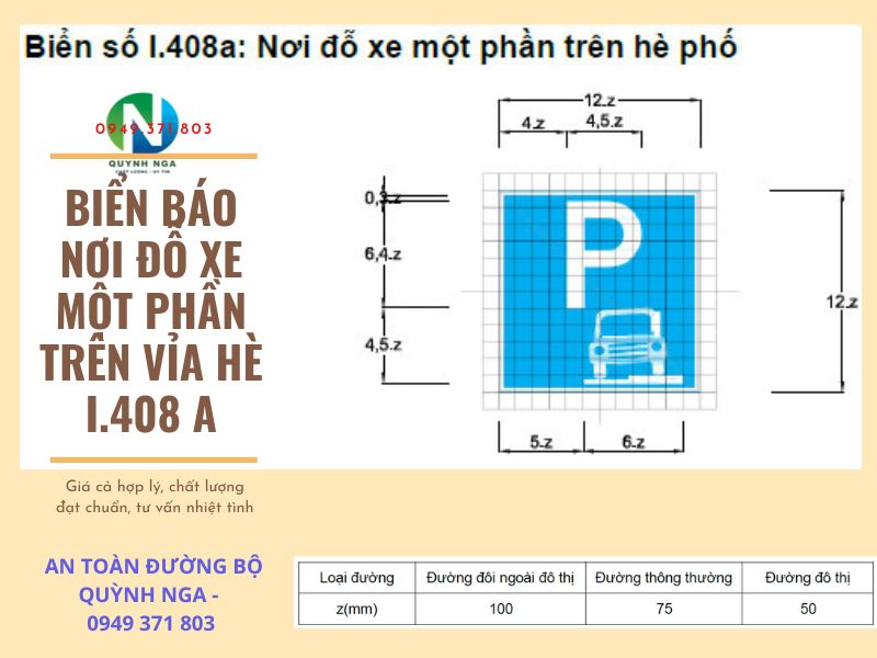 Biển báo nơi đỗ xe một phần trên vỉa hè I.408a