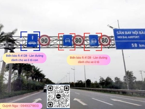 Vị trí lắp đặt của Biển báo R.412f và R.412B - Làn đường dành riêng cho từng loại xe