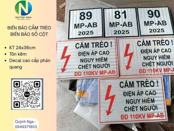 Biển báo số cột điện và biển báo nguy hiểm điện