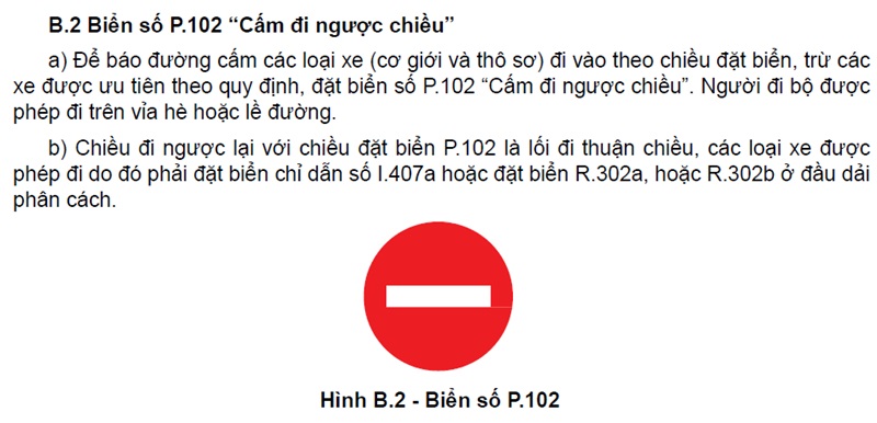 Biển báo P.102 theo quy chuẩn đường bộ