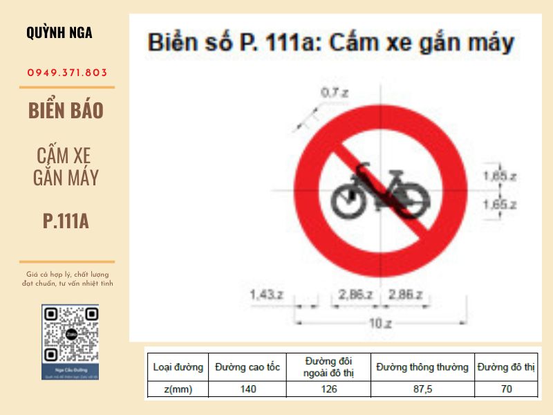 Kích thước biển báo cấm xe gắn máy