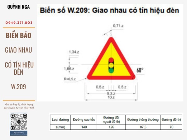 Kích thước biển báo giao nhau có tín hiệu đèn W.209