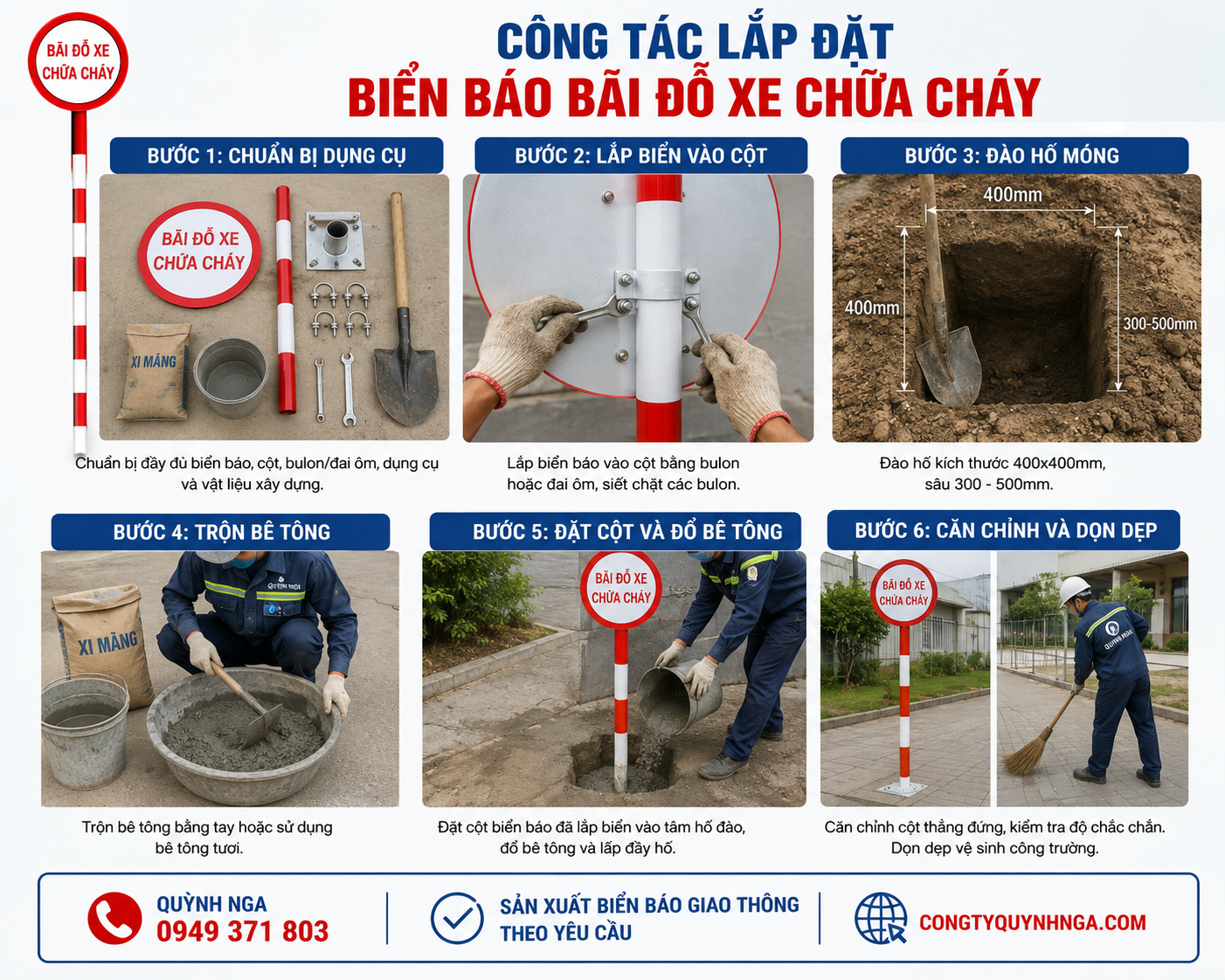 Các bước thi công biển báo Bãi đỗ xe chữa cháy Các bước thi công biển báo Bãi đỗ xe chữa cháy
