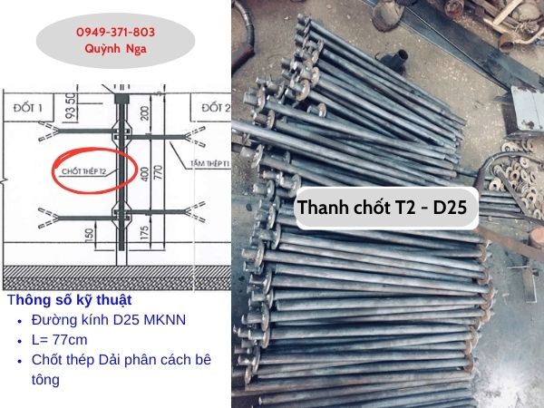 Chốt thép T2 của mối nối Dải phân cách Bê Tông