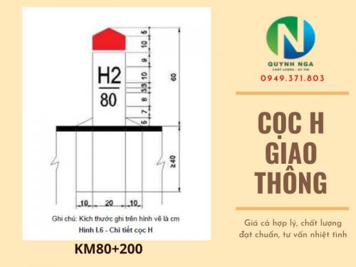 Kích thước cọc H giao thông dán màng phản quang