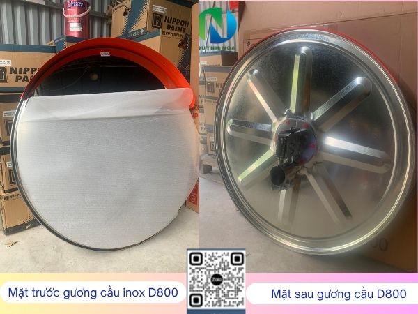 Hình ảnh mặt trước và mặt sau Gương cầu inox D800