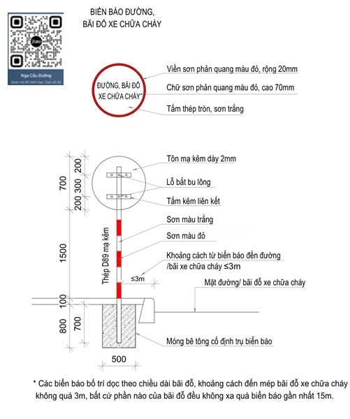 Kích thước biển báo bãi đỗ xe chữa cháy