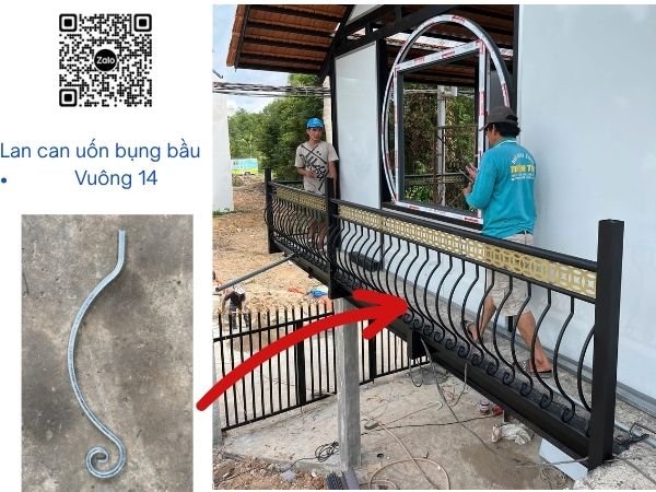 Mẫu lan can ban công sắt uốn bụng bầu vuông 14 rỗng