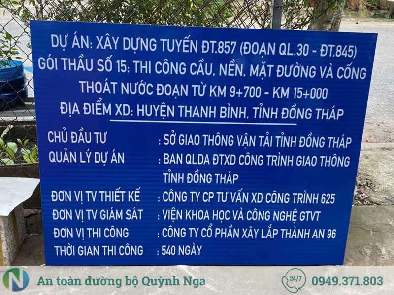 Mẫu biển báo thông tin công trình dán Màng phản quang