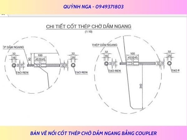 Bản vẽ nối thép bằng Coupler cho hạng mục cốt thép dầm cầu