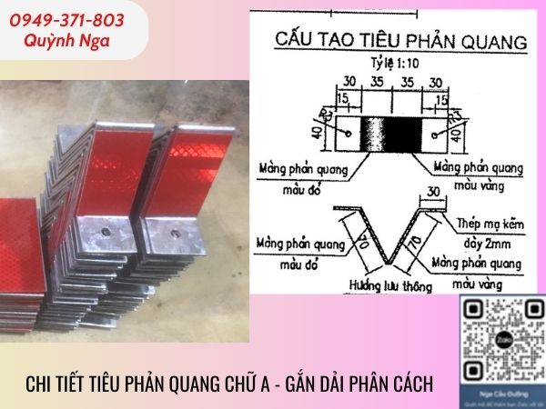 Chi tiết tiêu phản quang chữ A gắn dải phân cách