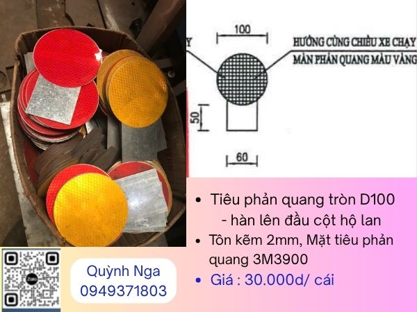 Tiêu phản quang tròn D100 gắn lên cột hộ lan