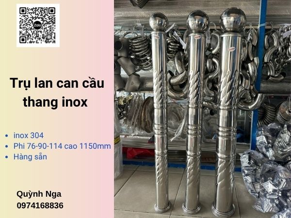 Hình ảnh trụ lan can cầu thang inox hình tròn Phi 76, Phi 90 và phi 114