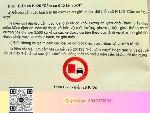 Biển báo cấm ô tô tải vượt P.126
