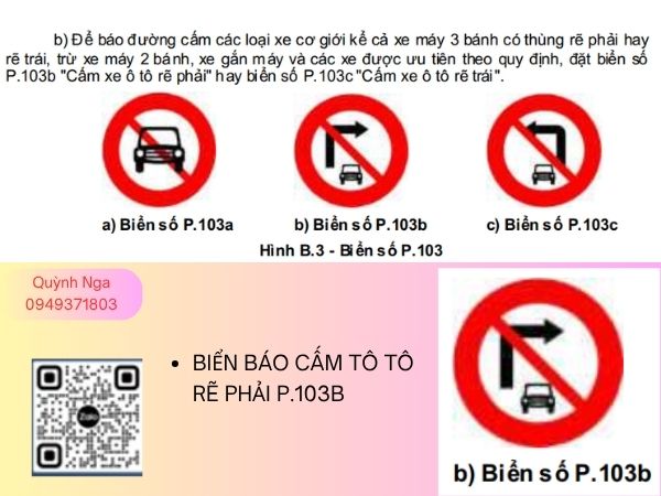 Ý nghĩa biển báo cấm ô tô rẽ phải P.103b