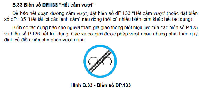 Ý nghĩa biển báo hết cấm vượt theo QC41/2019