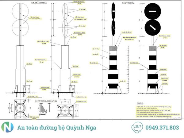 Bản vẽ kích thước trụ đầu dải phân cách