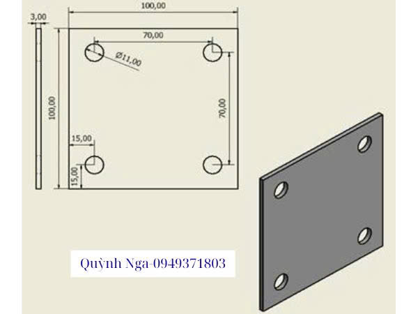 Bản mã 100x100 dày 3mm có khoan lỗ Bản mã 100x100 dày 3mm có khoan lỗ