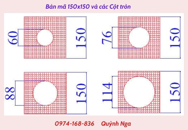 Bản mã 150x150 và các loại cột tròn