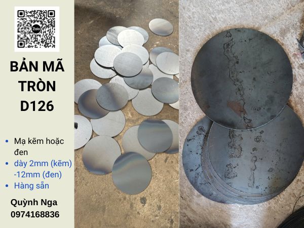 Bản mã tròn bằng thép không khoan lỗ D126 - ứng dụng nắp bịt đầu cọc D126