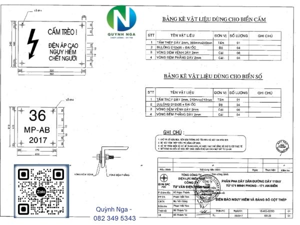 Bản vẽ Biển báo cấm Trèo và Biển báo số cột điện tại dự án Minh Phong - An Biên