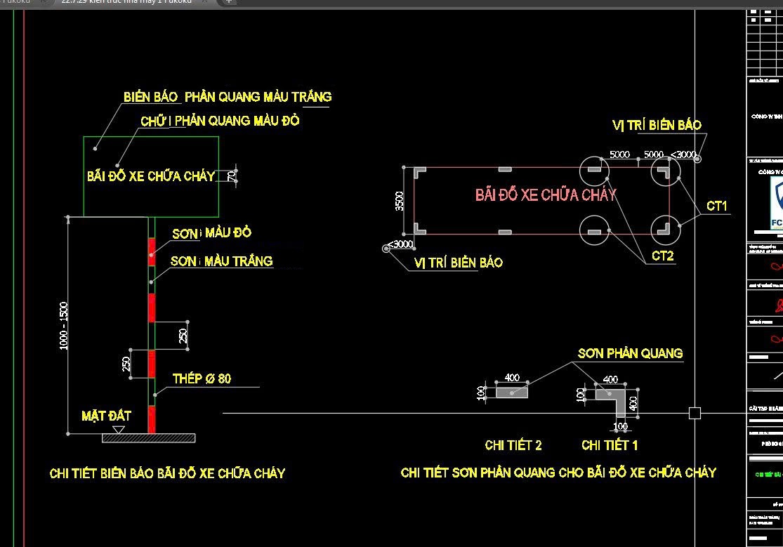 Bản vẽ Biển báo và sơn bãi đô xe chữa cháy