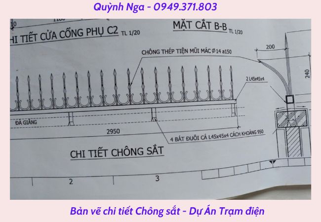 Bản vẽ chông sắt hàng rào tại một dự án trạm điện tại Đà Nẵng